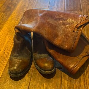 Zipper half calf leather boots